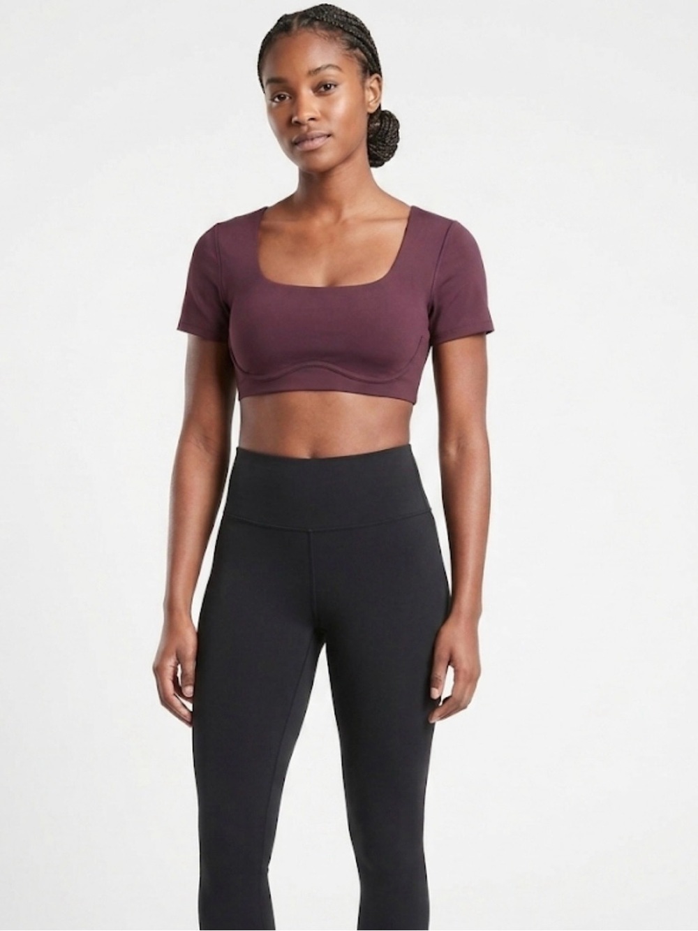 NWOT Athleta Square Neck Short Sleeve Crop Top Size M Plum